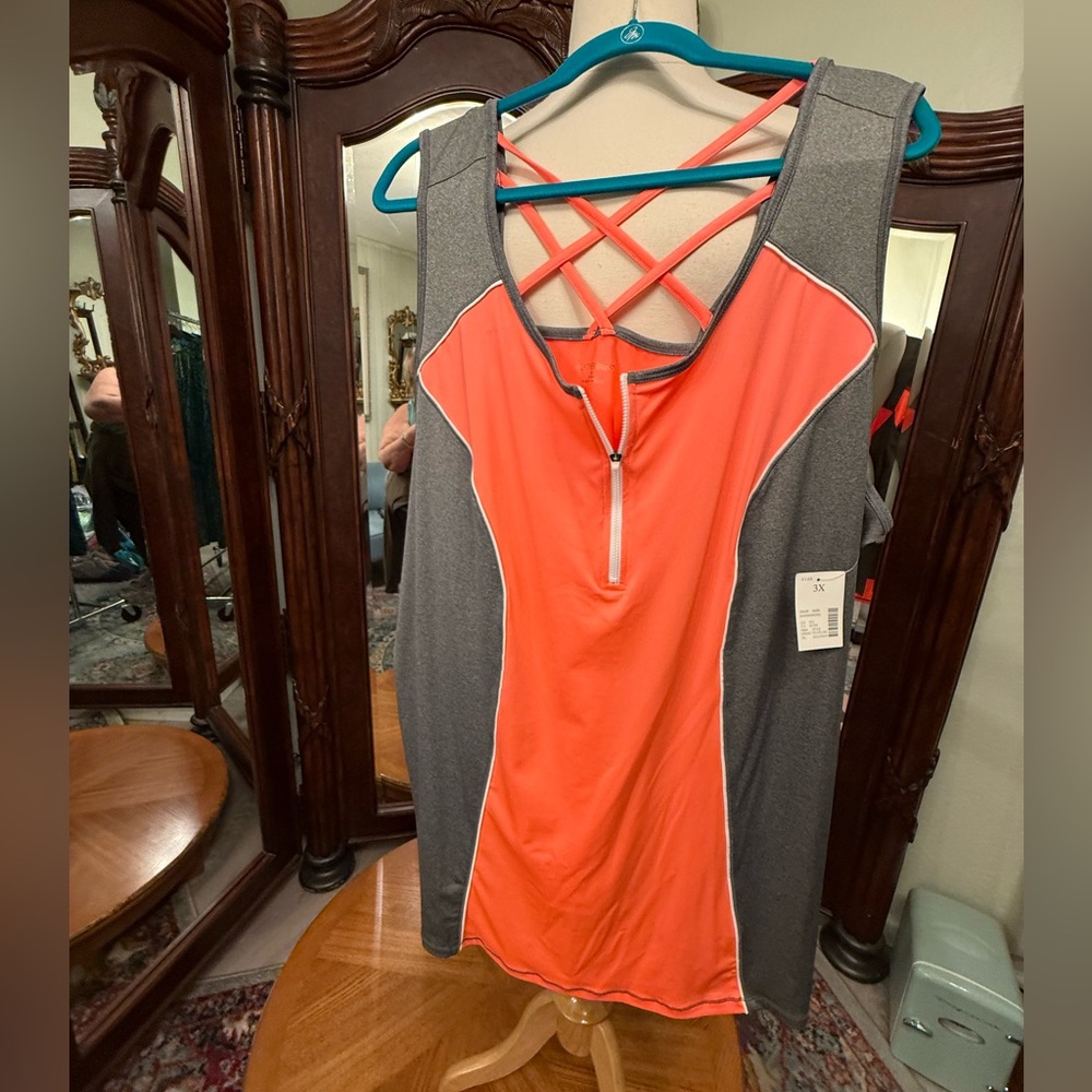 Catherines Vibrant Orange and Gray Zip Tank